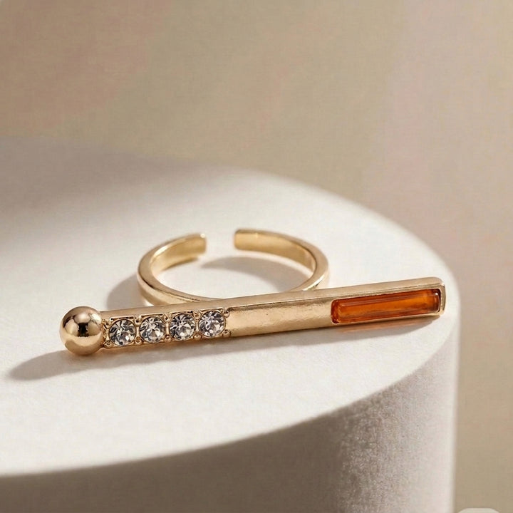 Carnelian Bar Orbit Sparkling stone Ring