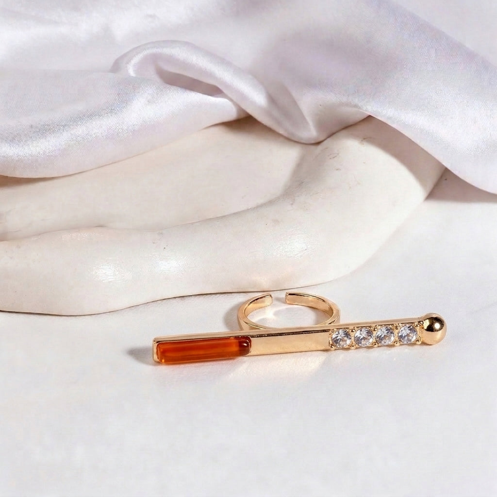 Carnelian Bar Orbit Sparkling stone Ring