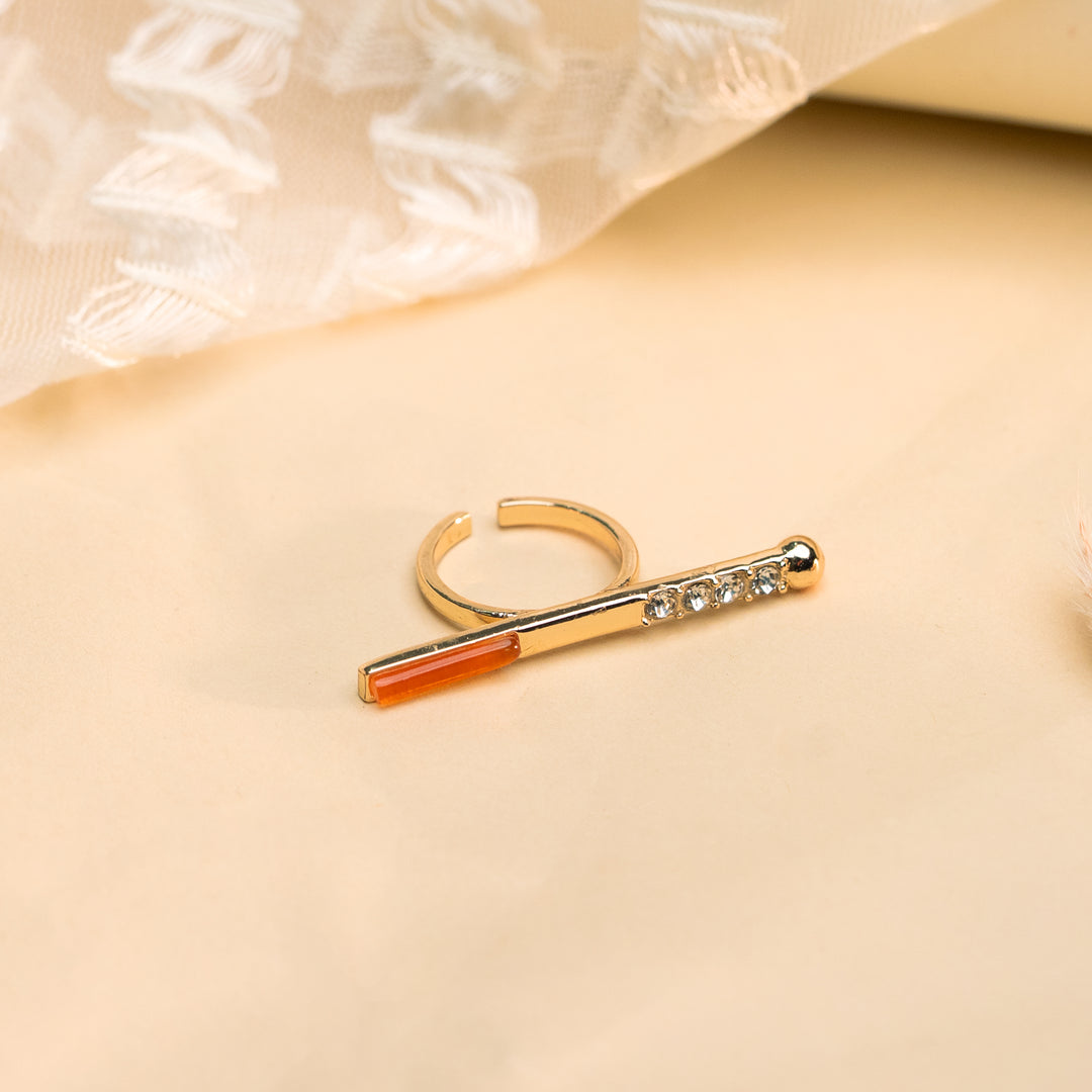 Carnelian Bar Orbit Sparkling stone Ring