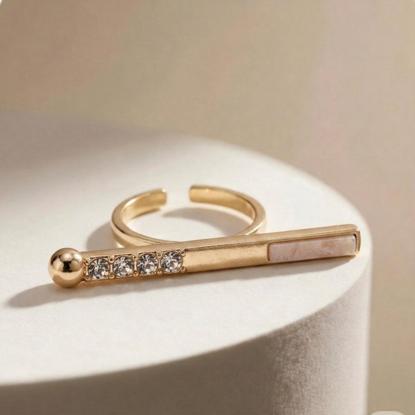 Rose Bar Orbit Sparkling stone Ring