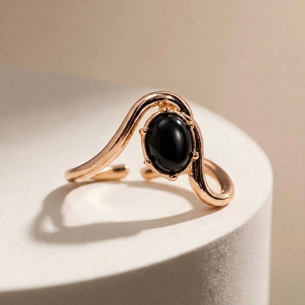 Bold Black oval Stone Wave Ring