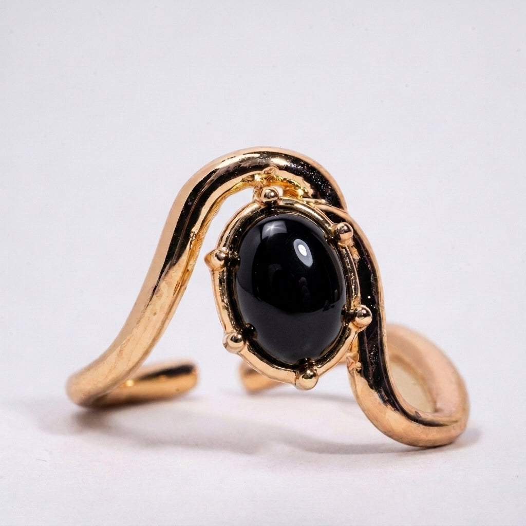 Bold Black oval Stone Wave Ring
