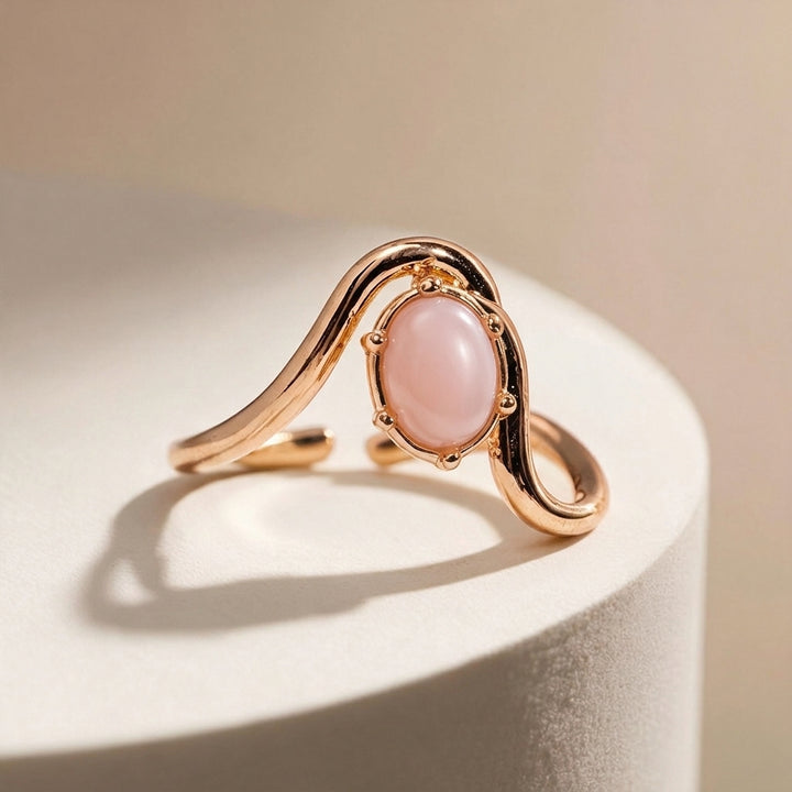 Bold Rose oval Stone Wave Ring