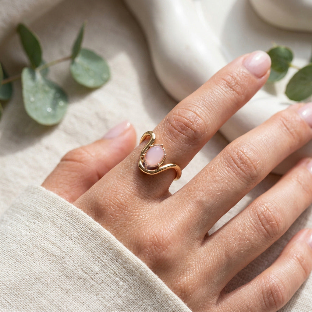 Bold Rose oval Stone Wave Ring