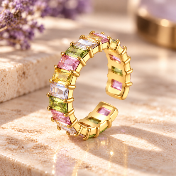 Rainbow Prism Baguette Ring