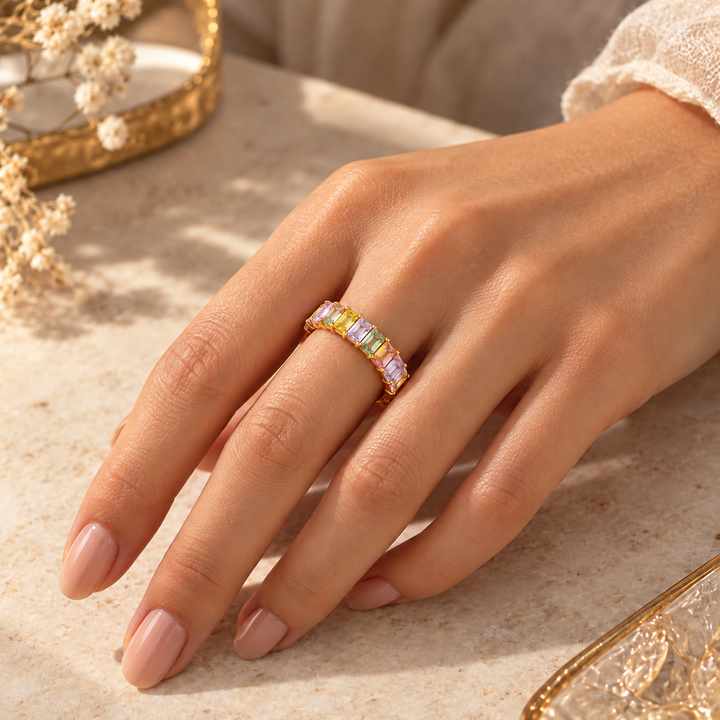 Rainbow Prism Baguette Ring