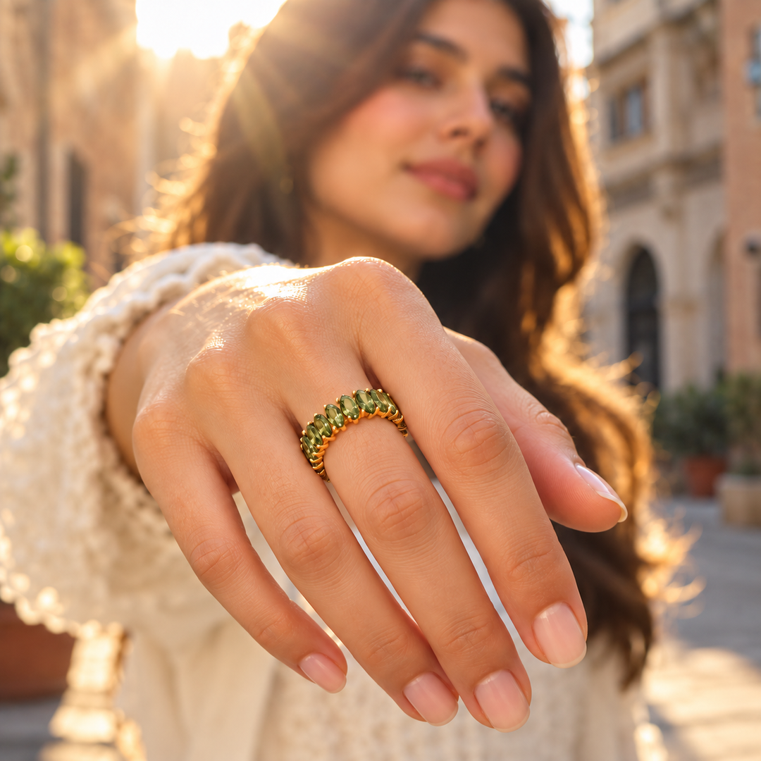 Olive Glow Oval Eternity Ring