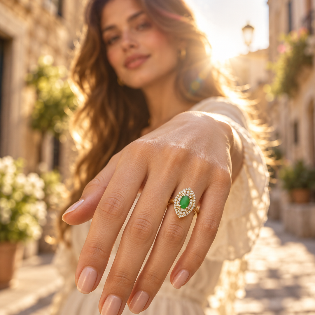 Vera Green Stone Marquise Ring