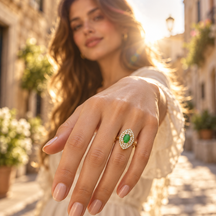 Vera Green Stone Marquise Ring