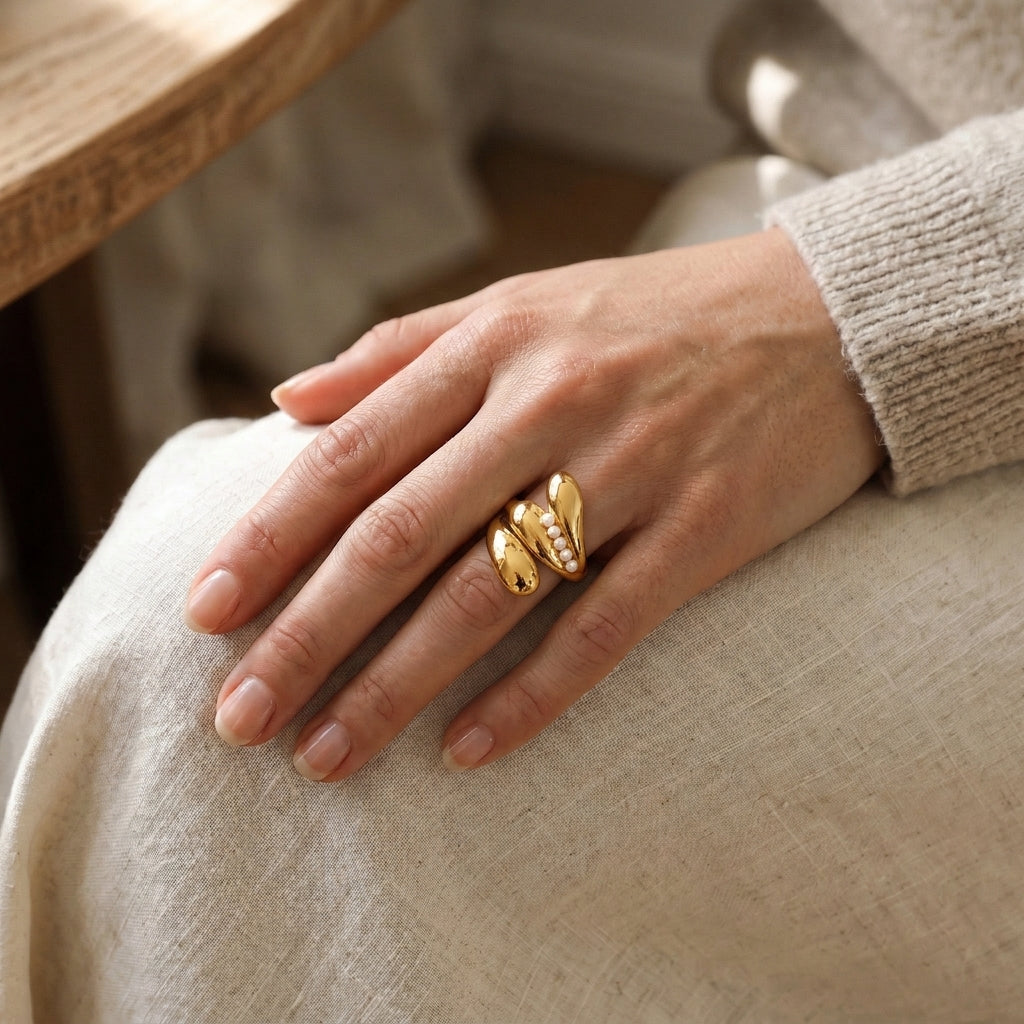 Pearl Crush Sculptural Heart Adjustable Ring