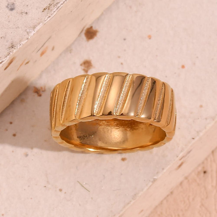 Golden Groove Ribbed Statement Band Ring