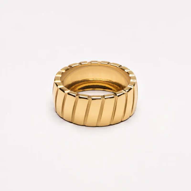 Golden Groove Ribbed Statement Band Ring