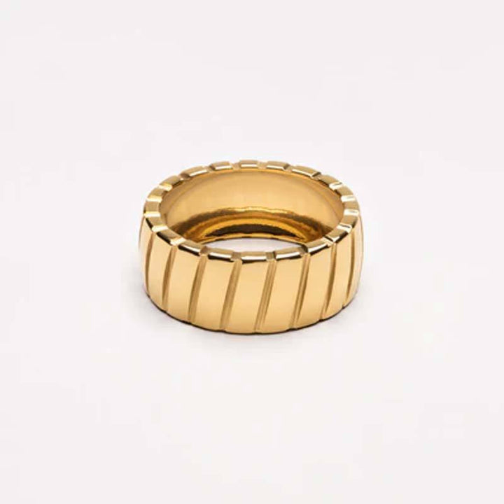 Golden Groove Ribbed Statement Band Ring