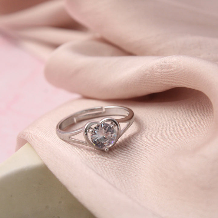 Radiant Heart Diamond Silver Ring Salty