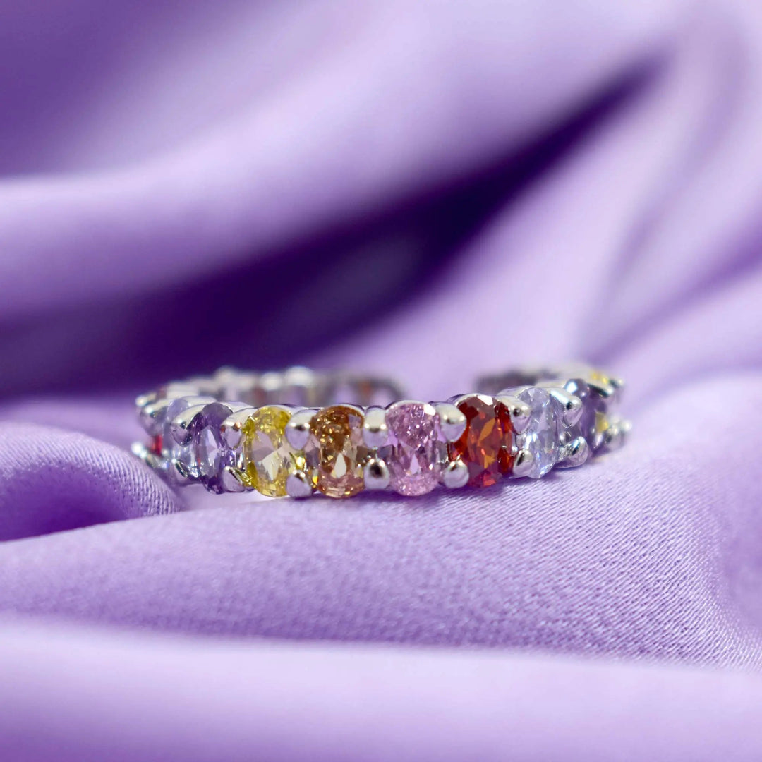 Rainbow Oval Tennis Ring - Silver - Salty Accessories