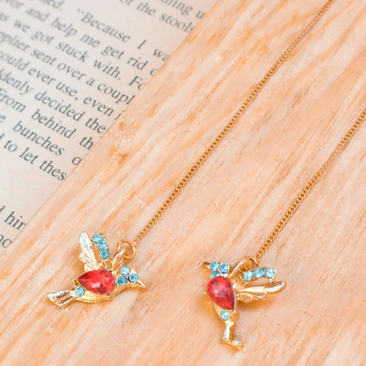 Red Bird Threader Earrings