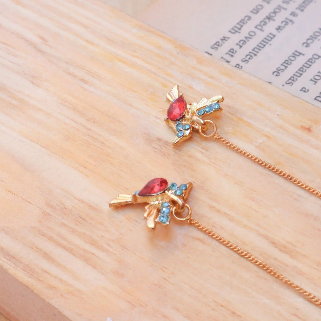 Red Bird Threader Earrings
