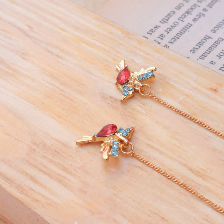 Red Bird Threader Earrings