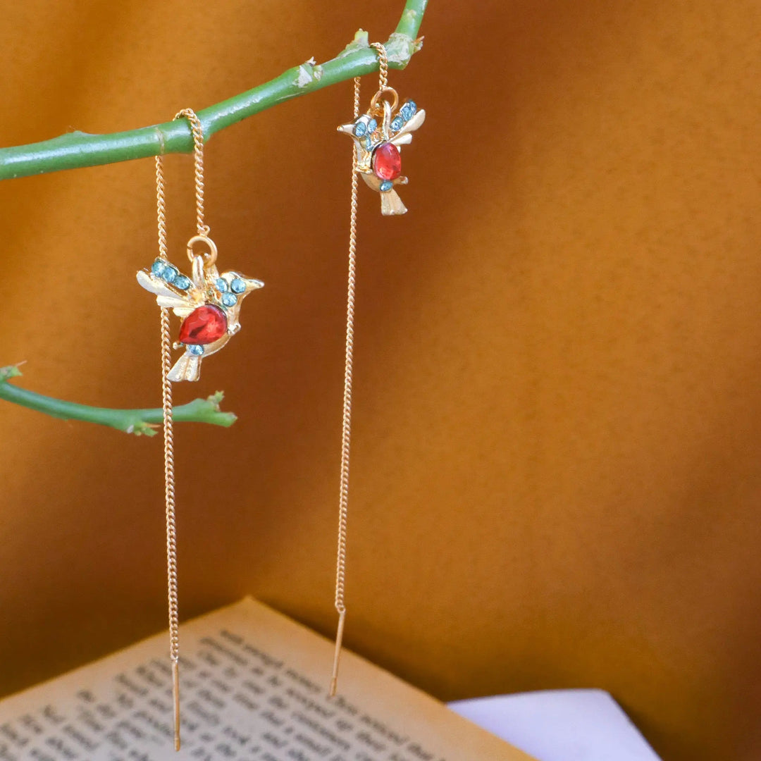 Red Bird Threader Earrings