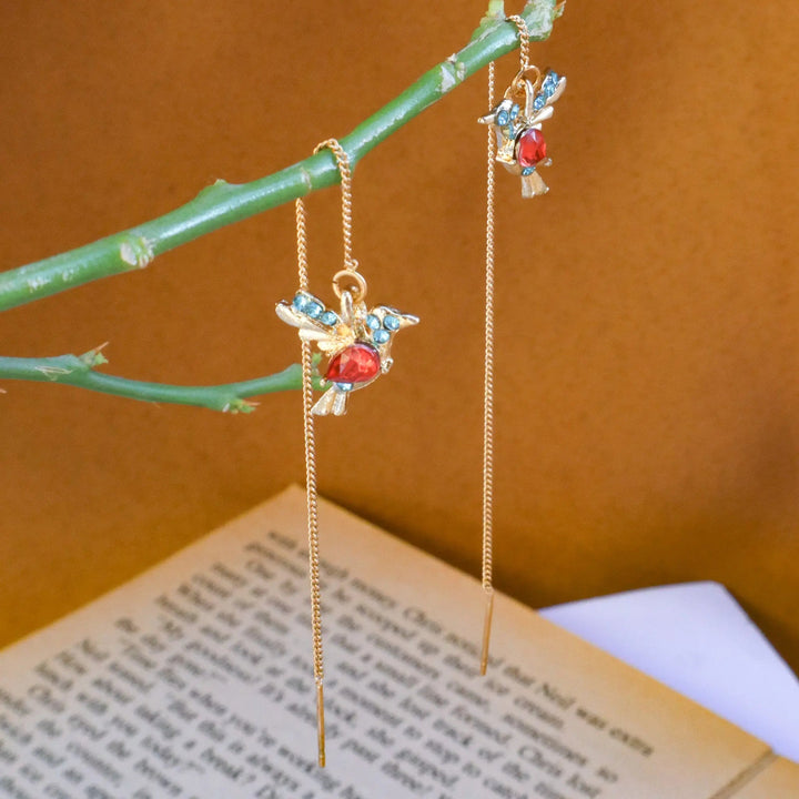 Red Bird Threader Earrings