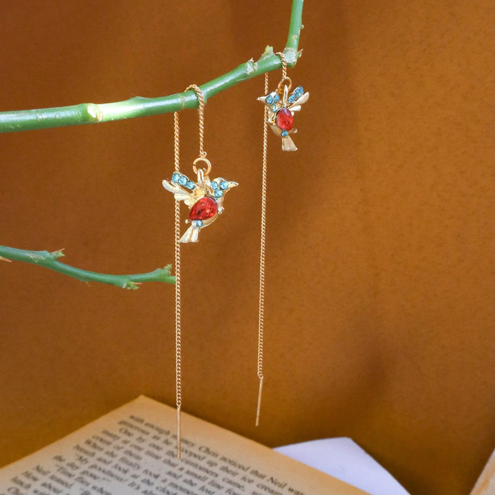 Red Bird Threader Earrings