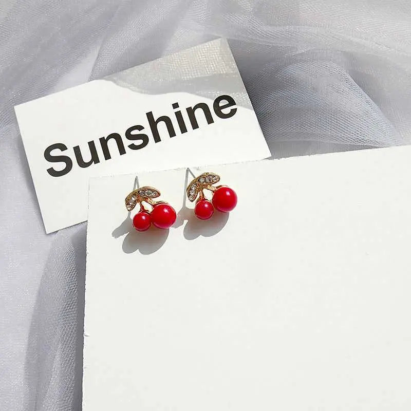 Red Cherry Solid Studded Stud Earrings