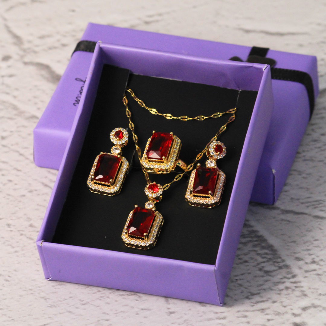 Red Emerald Complete Jewellery Set Salty