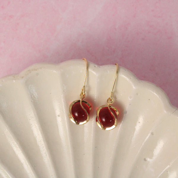 Red Opal Minimal Earrings