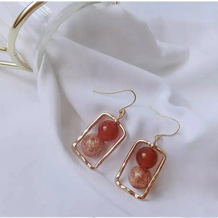 Red Transfer Stone Gold Lined Earrings - Salty Accessories