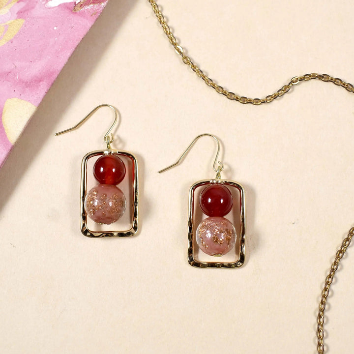 Red Transfer Stone Gold Lined Earrings - Salty Accessories