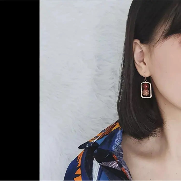 Red Transfer Stone Gold Lined Earrings - Salty Accessories