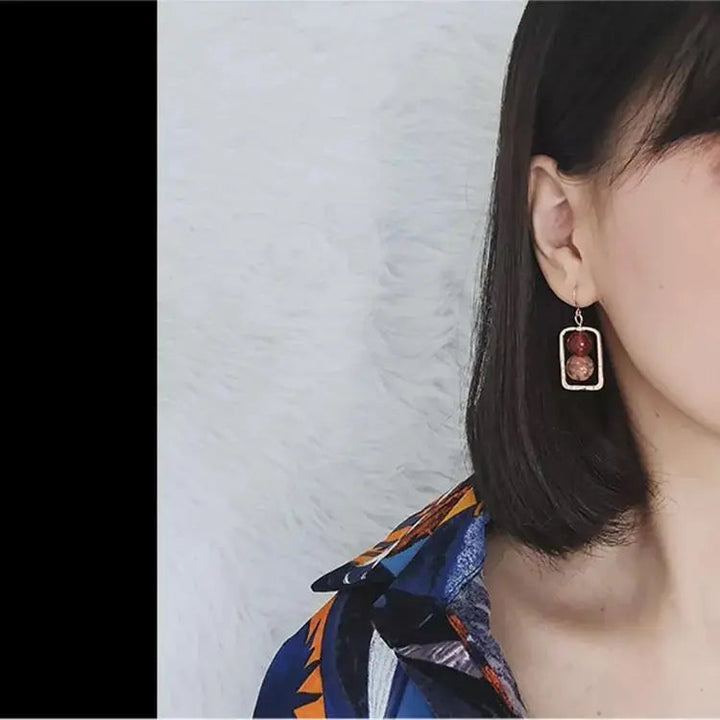 Red Transfer Stone Gold Lined Earrings - Salty Accessories