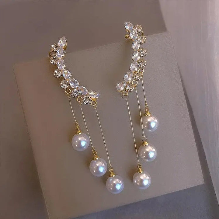 Rhinestone Climber Multiple Pearl Drop Earrings - Salty Accessories