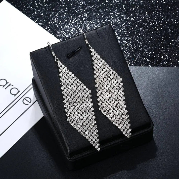 Rhinestone Long Tassel Drop Earrings - Salty Accessories