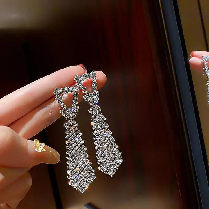 Tie Brooch Zircon Studded Drop Earrings