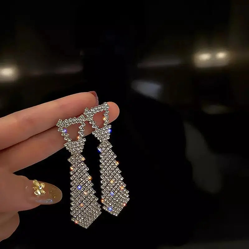 Tie Brooch Zircon Studded Drop Earrings