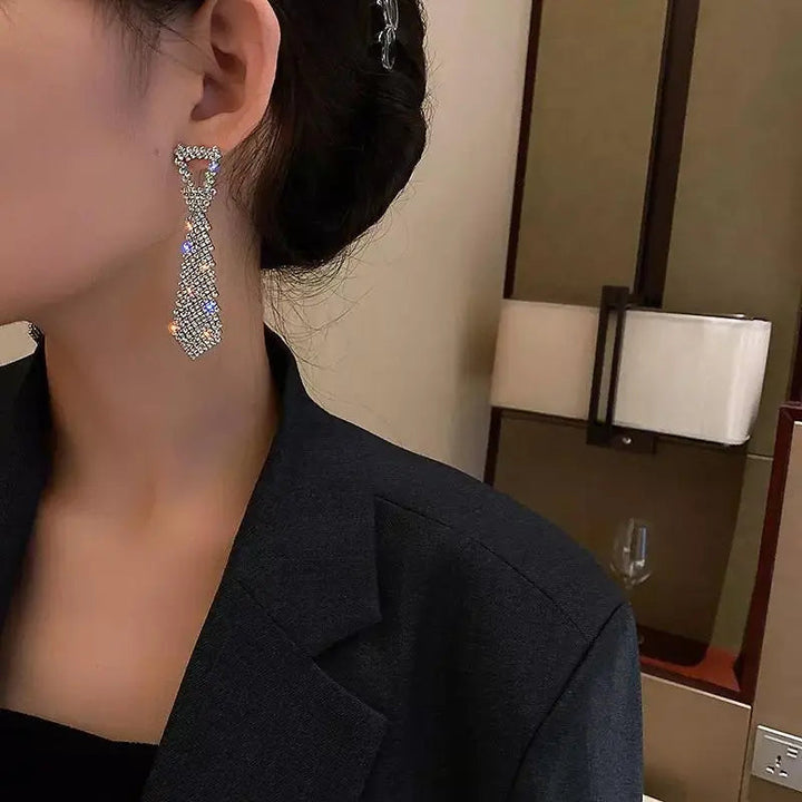 Tie Brooch Zircon Studded Drop Earrings