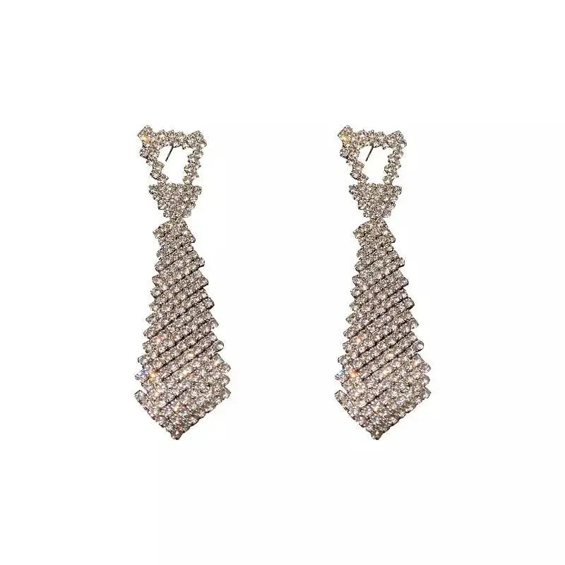 Tie Brooch Zircon Studded Drop Earrings