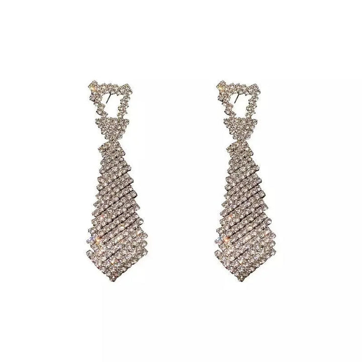 Tie Brooch Zircon Studded Drop Earrings