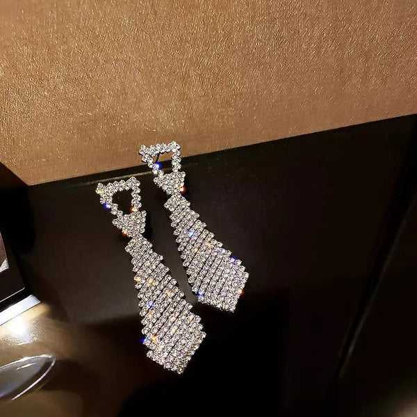 Tie Brooch Zircon Studded Drop Earrings