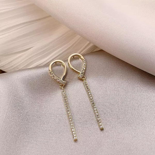 Waterdrop Shape Ribbon Dangle Zircon Earrings