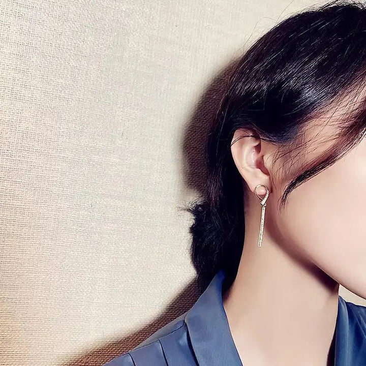 Waterdrop Shape Ribbon Dangle Zircon Earrings