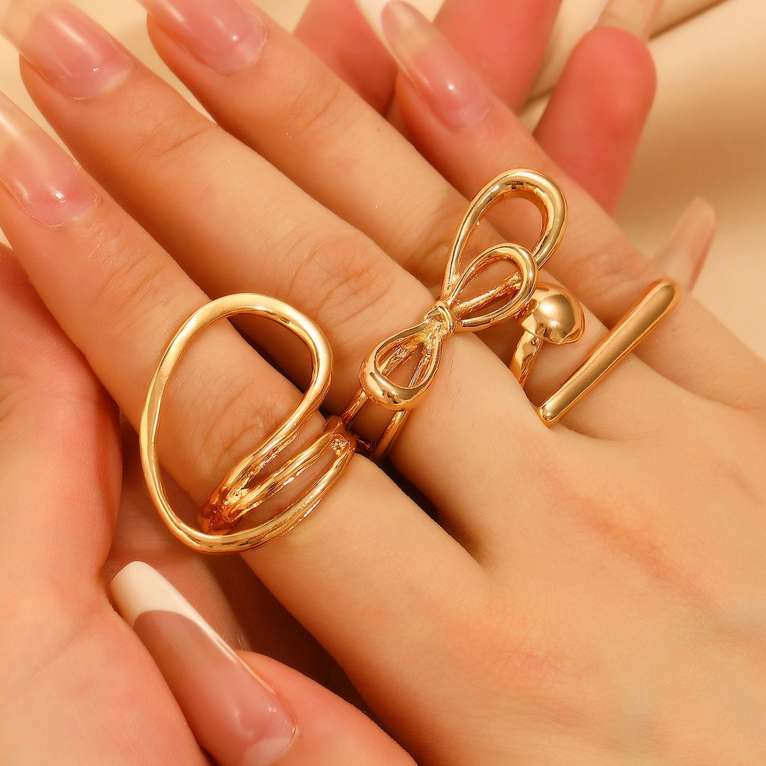 Set of 3 Funked-Up Gold Stack Ring - Salty Accessories