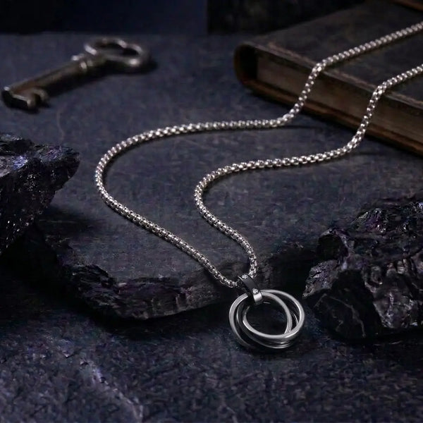 Rocky Dual Ring Pendant Chain with Gentleman's Diamond Studs Set