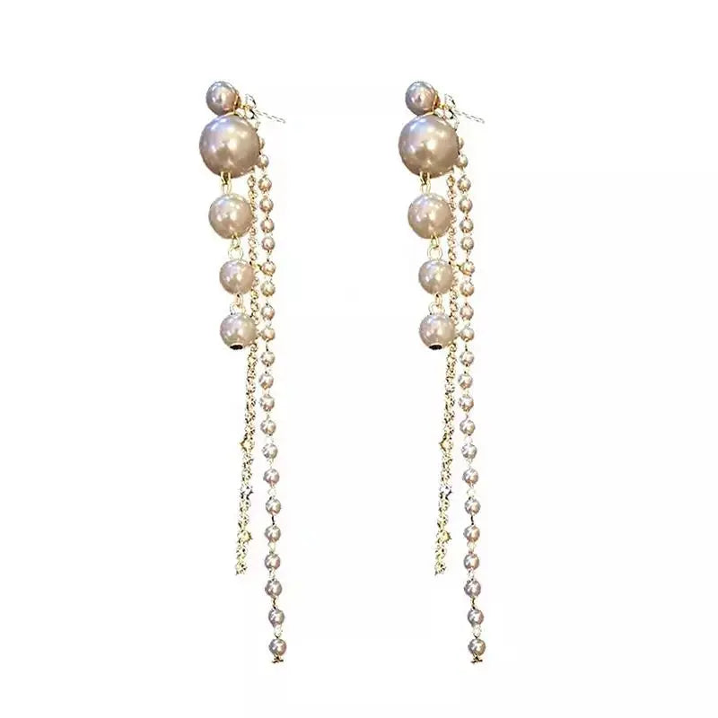 Romantic Pearl Zircon Long Tassel Earrings (2-in-1)