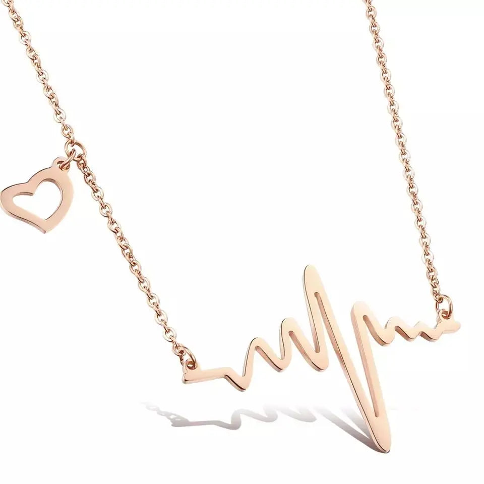 Rose Gold Heart Beat Necklace - Stainless Steel - Salty Accessories