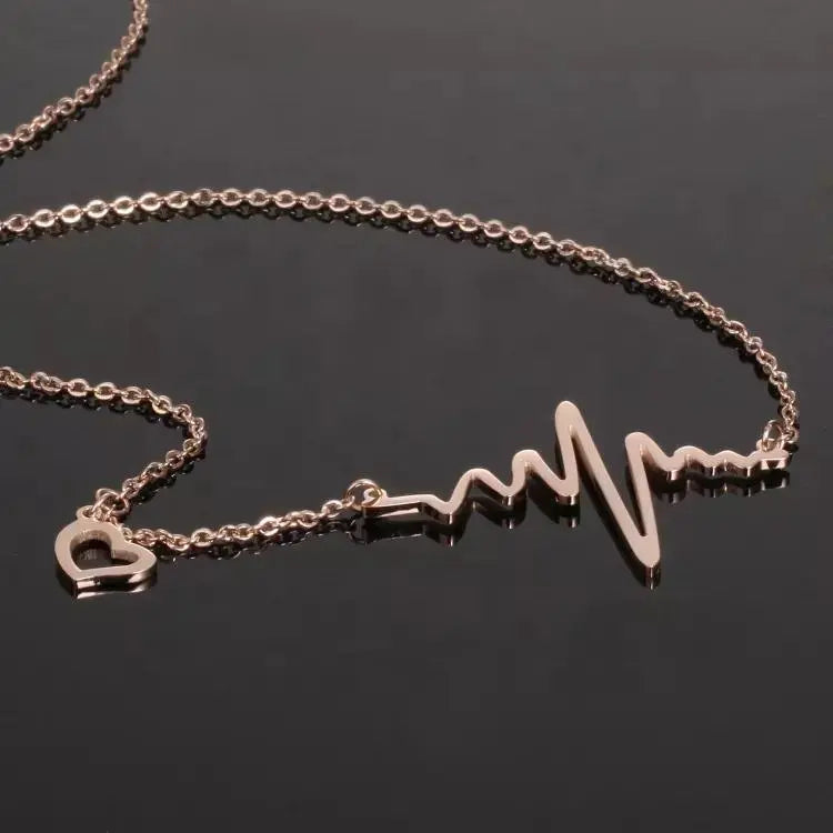 Rose Gold Heart Beat Necklace - Stainless Steel | Salty