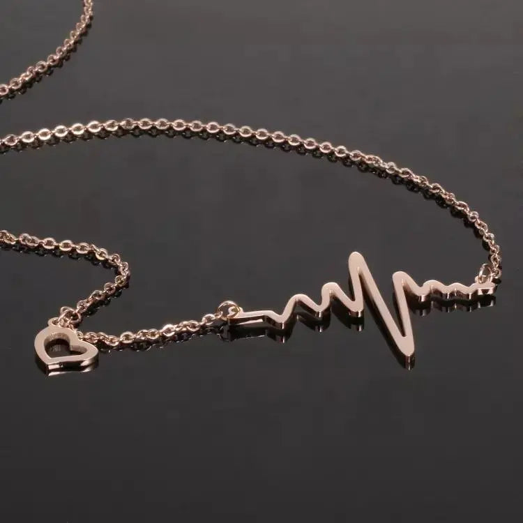 Rose Gold Heart Beat Necklace - Stainless Steel - Salty Accessories