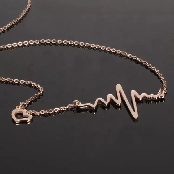 Rose Gold Heart Beat Necklace - Stainless Steel