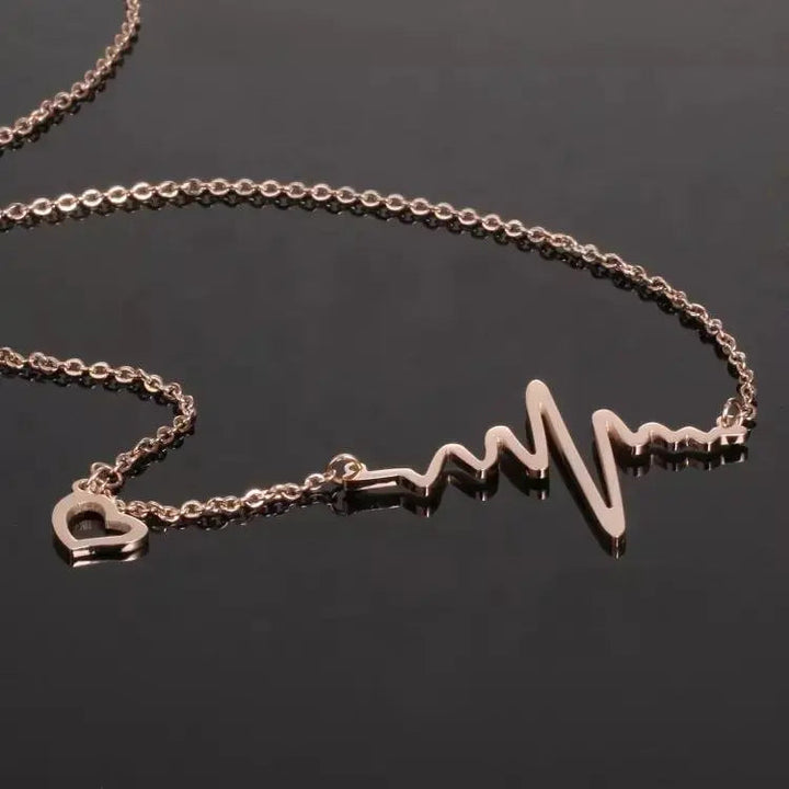 Rose Gold Heart Beat Necklace - Stainless Steel - Salty Accessories